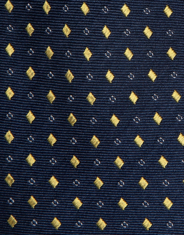 Navy blue silk tie with yellow jacquard 