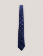 Blue silk tie with white polka dots