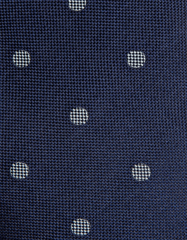 Blue silk tie with white polka dots