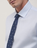 Blue silk tie with white polka dots