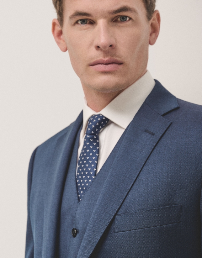 Navy blue silk tie with silver jacquard 