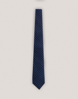 Navy blue silk tie with silver jacquard 