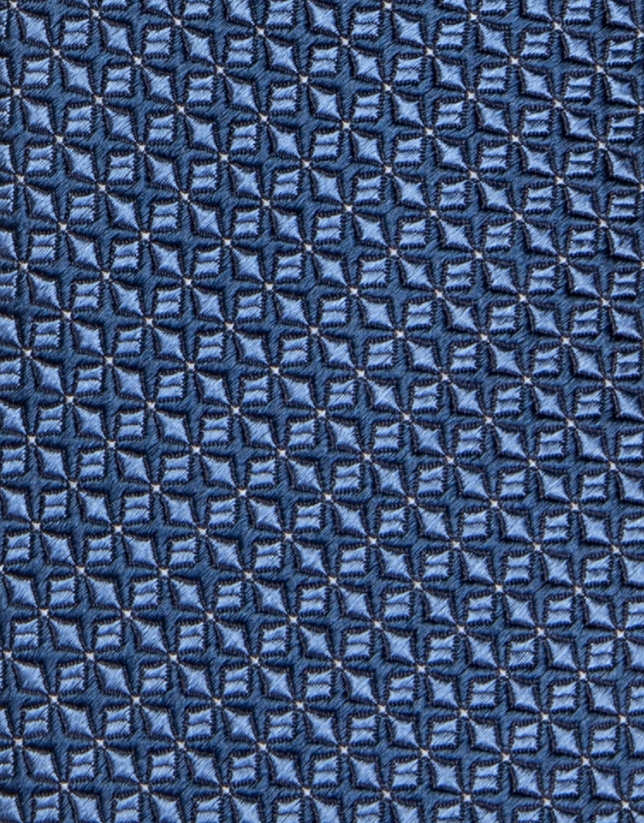 Corbata de seda tonos azules jacquard hojas