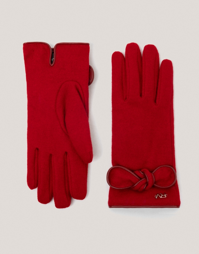 Guantes lana roja con lazo