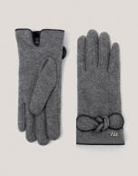 Guantes lana gris con lazo