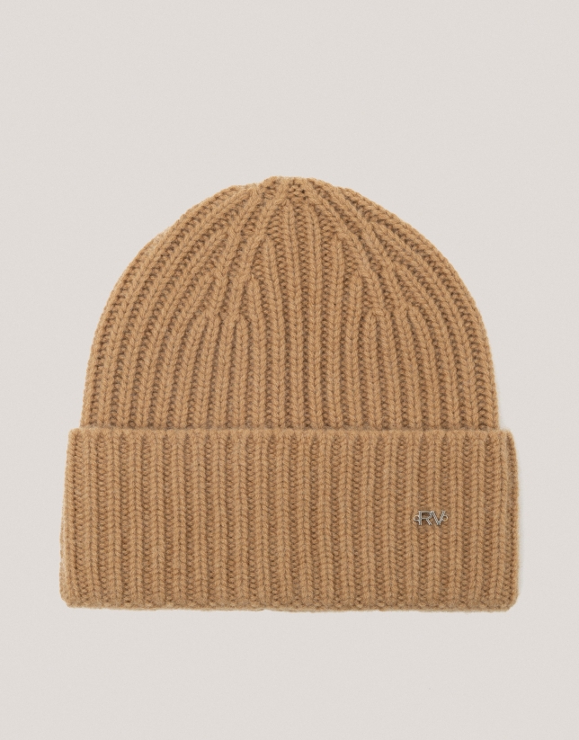 Camel ribbed alpaca and cashmere cap