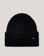 Black ribbed alpaca and cashmere cap