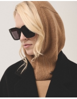 Beige wool and cashmere balaclava cap