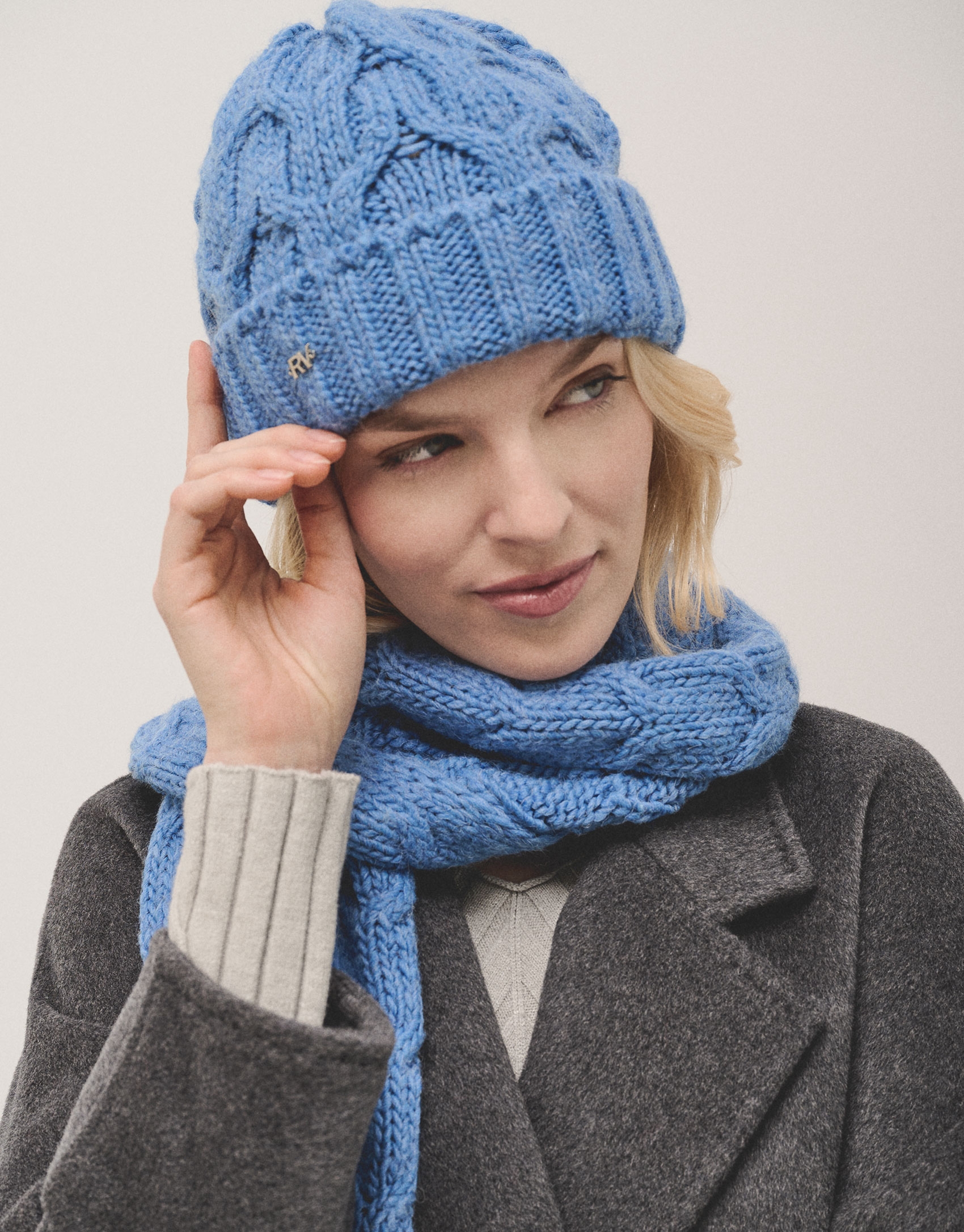 Blue wool and alpaca braided knit cap