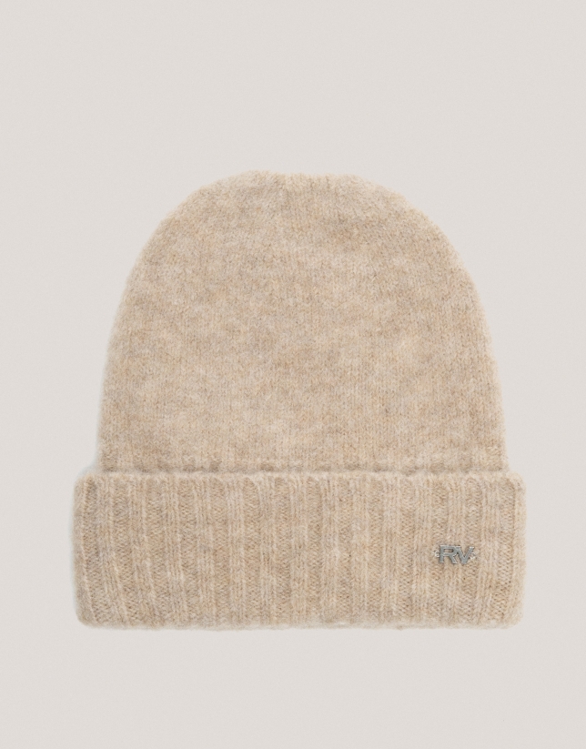 Beige melange wool and alpaca seamless cap 