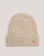 Beige melange wool and alpaca seamless cap 