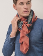 Green and navy blue scarf with orange border