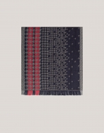 Blue and red houndstooth scarf with gray touches