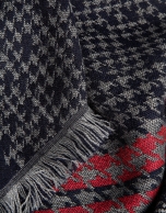 Blue and red houndstooth scarf with gray touches