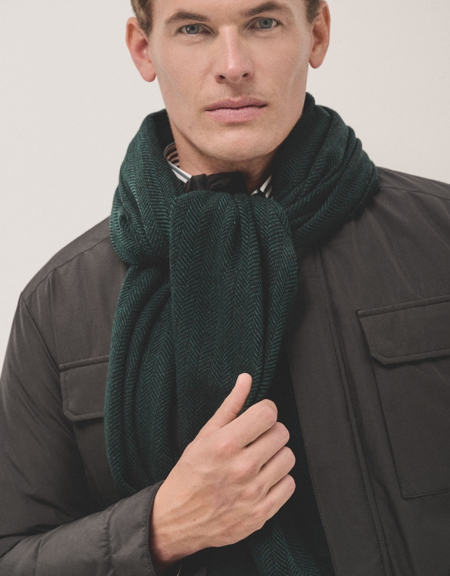 Dark green herringbone scarf 