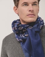 Navy wool scarf with white flowers