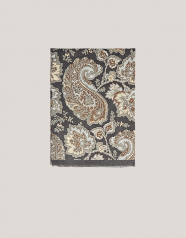 Mink and gray paisley scarf