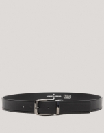 Black leather belt with decorative cuts