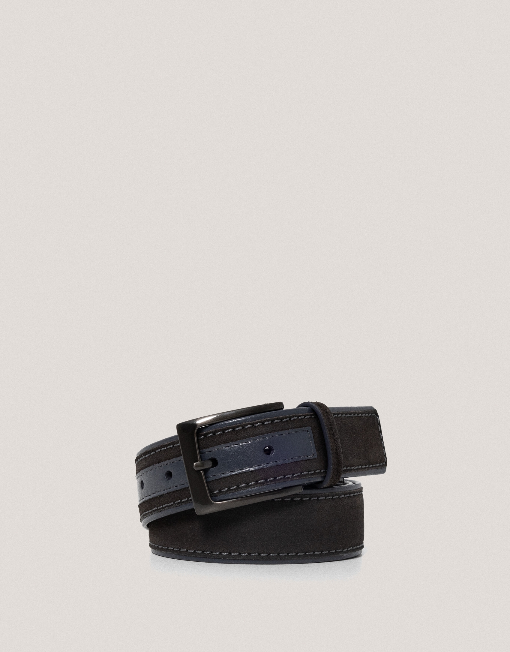 Gray leather and split leather belt