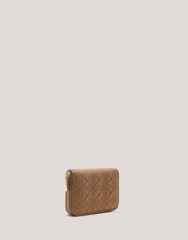 Camel quilted leather Linda wallet and coin purse