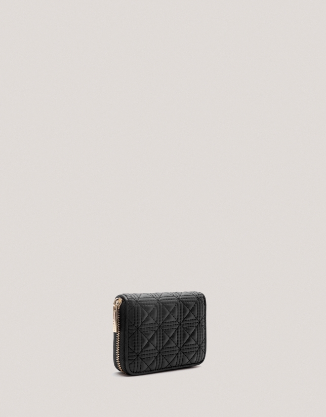 Black quilted leather Linda wallet and coin purse