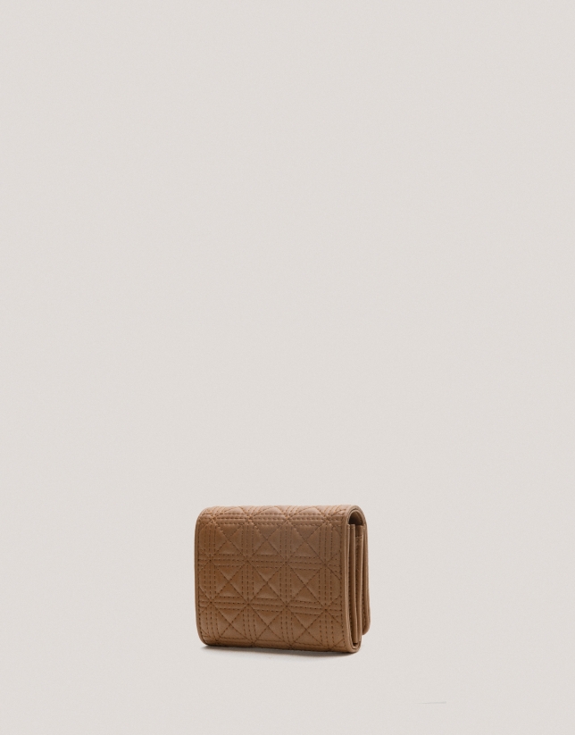 Camel medium size Linda quilted leather wallet 