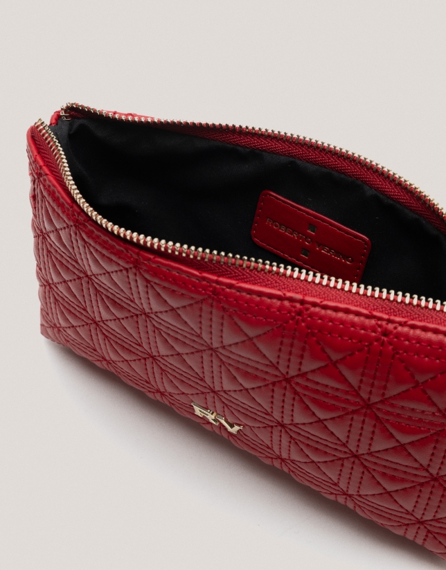 Red quilted leather Linda vanity case