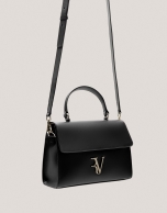 Black leather midi Mía handbag