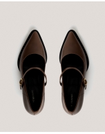 Brown goatskin leather pumps with strap