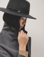 Dark gray, wide-brimmed felt hat