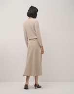 Beige double crepe evasé midi skirt