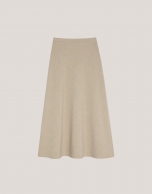 Beige double crepe evasé midi skirt