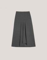 Gray double crepe midi skirt with flounce in the front