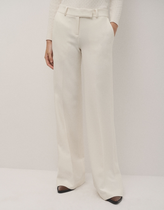 Ivory double crepe straight pants