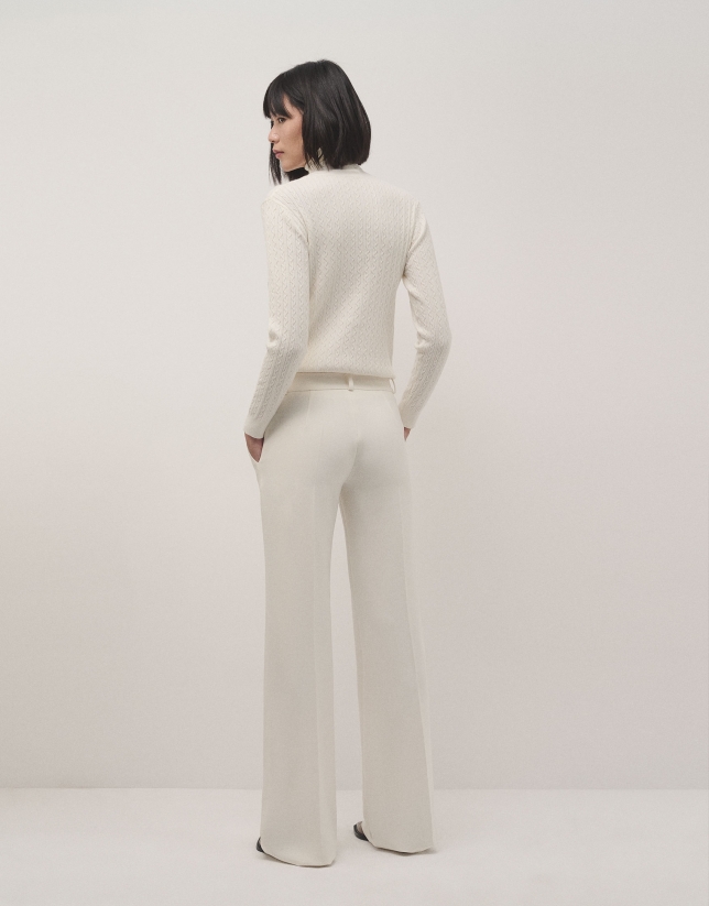 Ivory double crepe straight pants