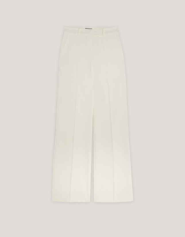 Ivory double crepe straight pants