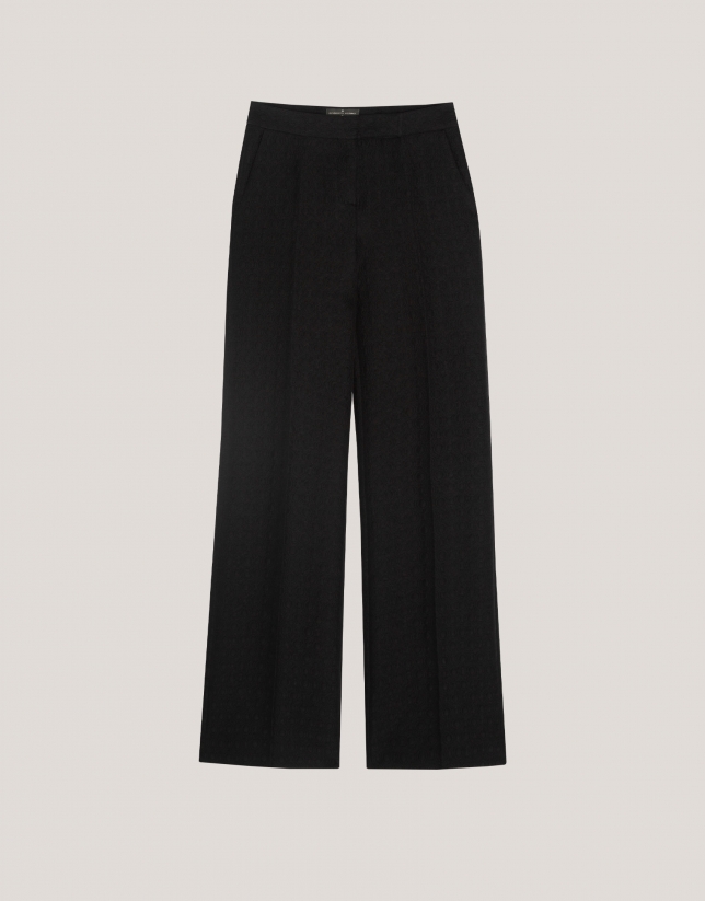 Black straight pants with embossed design