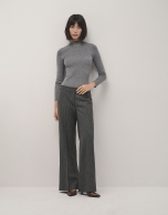 Gray tailored herringbone pants with pinstripes