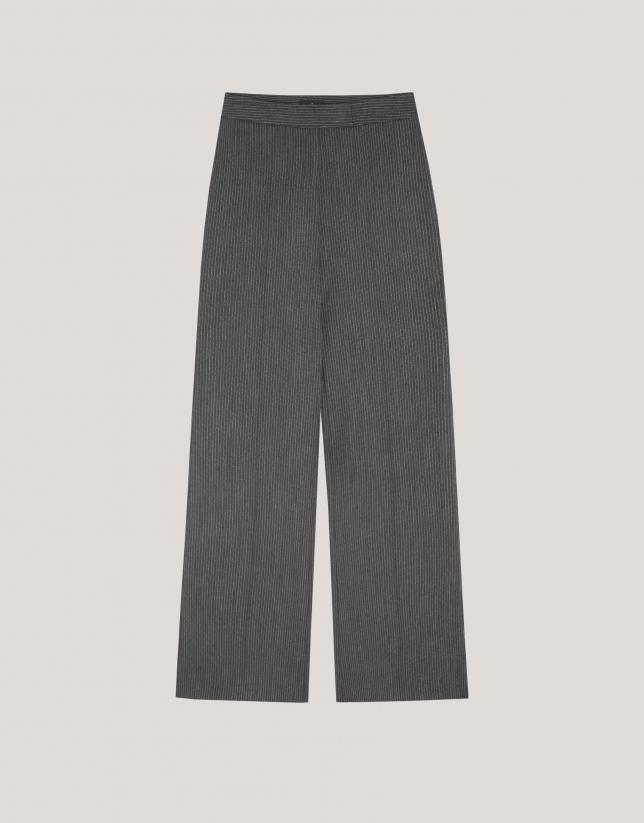 Gray tailored herringbone pants with pinstripes