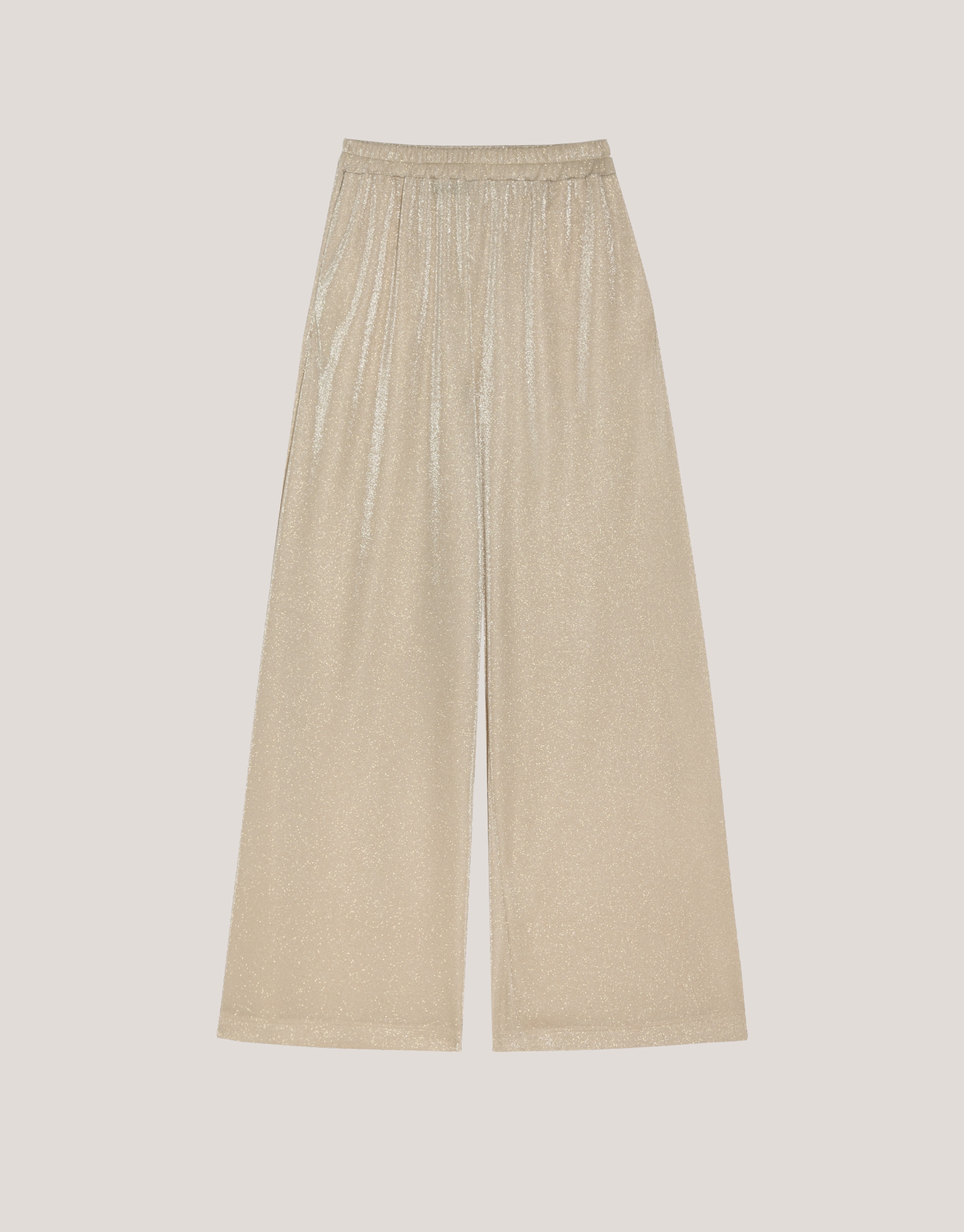 Pantalón ancho en punto brillo beige