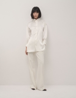 Ivory satin shirt with long sleeves