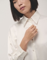 Ivory satin shirt with long sleeves