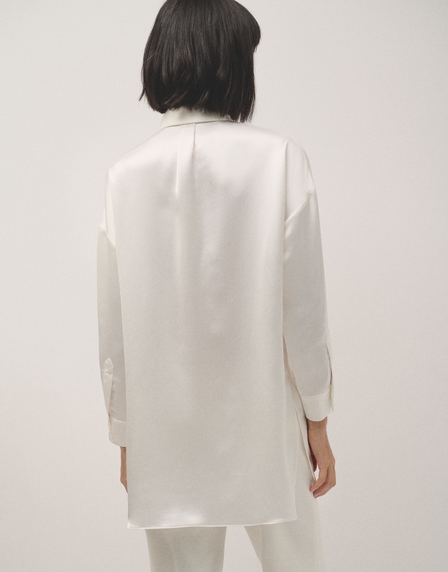 Ivory satin shirt with long sleeves