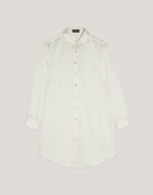 Ivory satin shirt with long sleeves