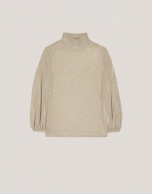 Shiny beige knit top with high collar