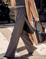 Grey herringbone slit dress with pinstripes