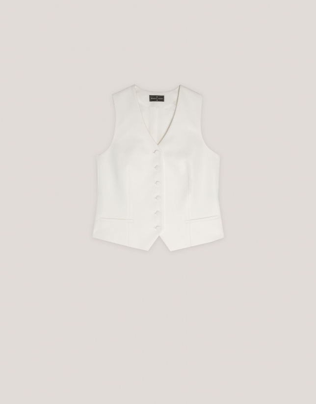 Ivory pique tailored men's vest 