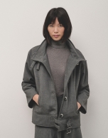 Gray double crepe jacket with belt loops 