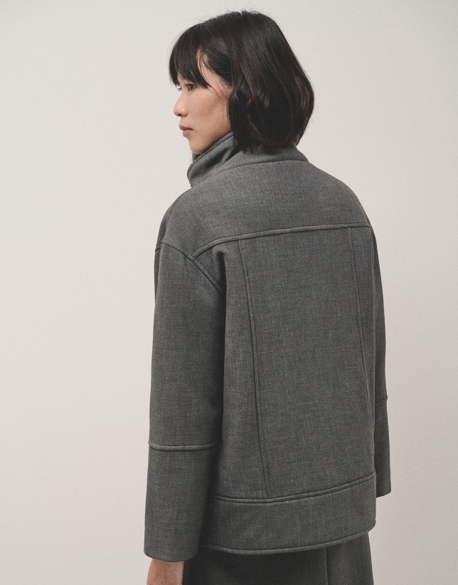 Gray double crepe jacket with belt loops 