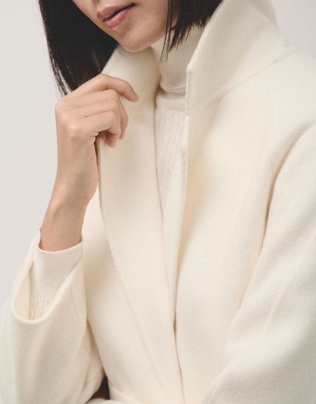 Ivory two-faced knee-length cloth coat